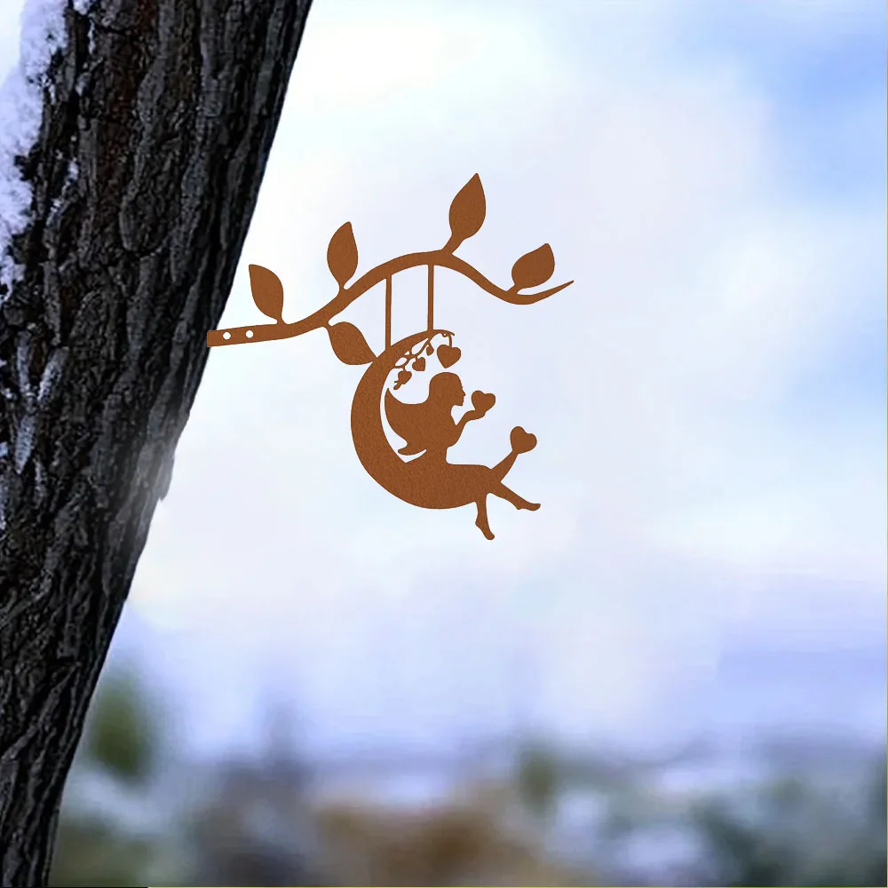 Swing Elf on Branch Steel Silhouette - Delight Your Home and Garden with Elegance and Grace using this Adorable Metal Wall Art