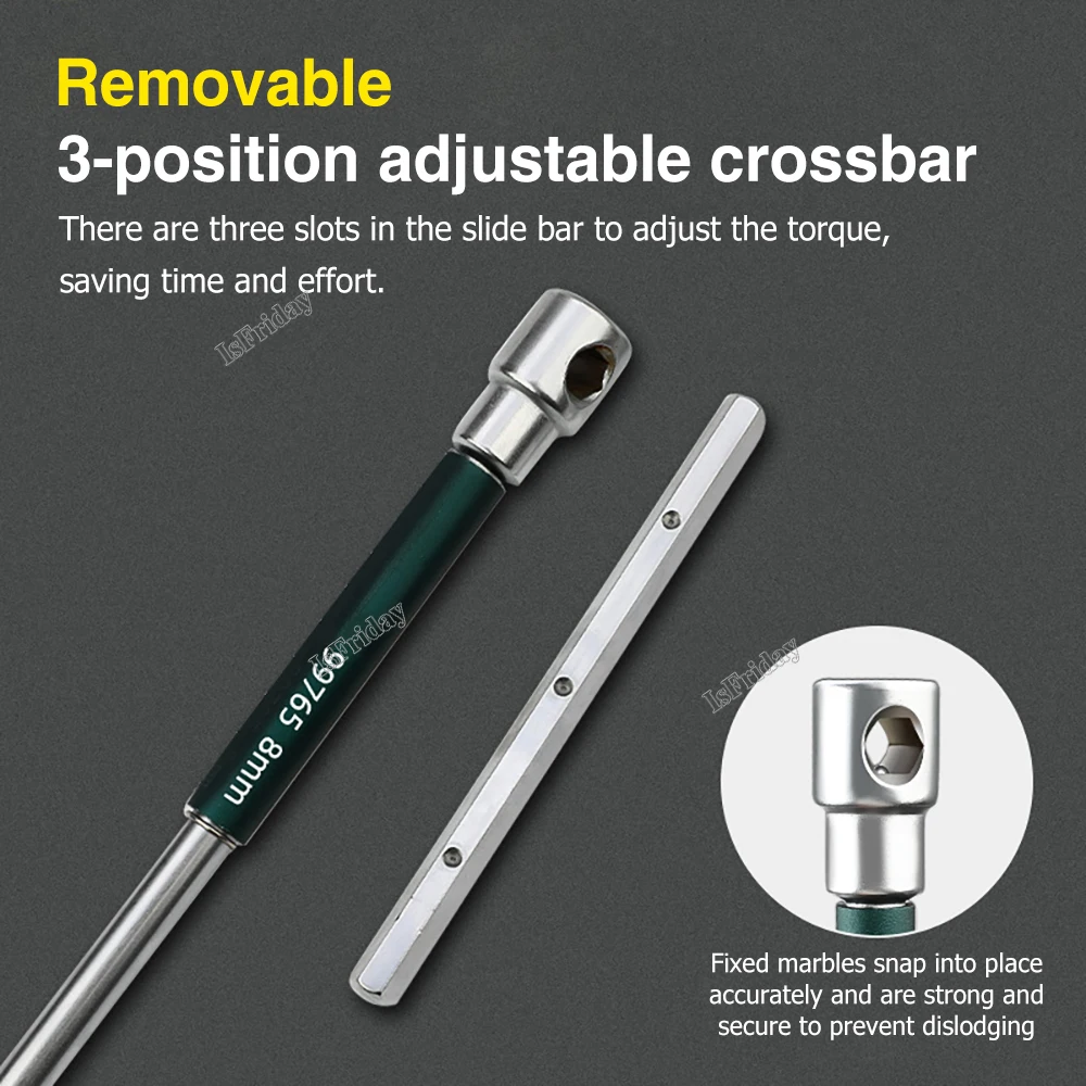 T-Shaped Extended Torx Screwdriver, Allen Hex Wrench, Chrome Spanner, T-Shaped Hand Tool, 2.5mm, 3mm, 4mm, 5mm, 6mm, 8mm, 10mm