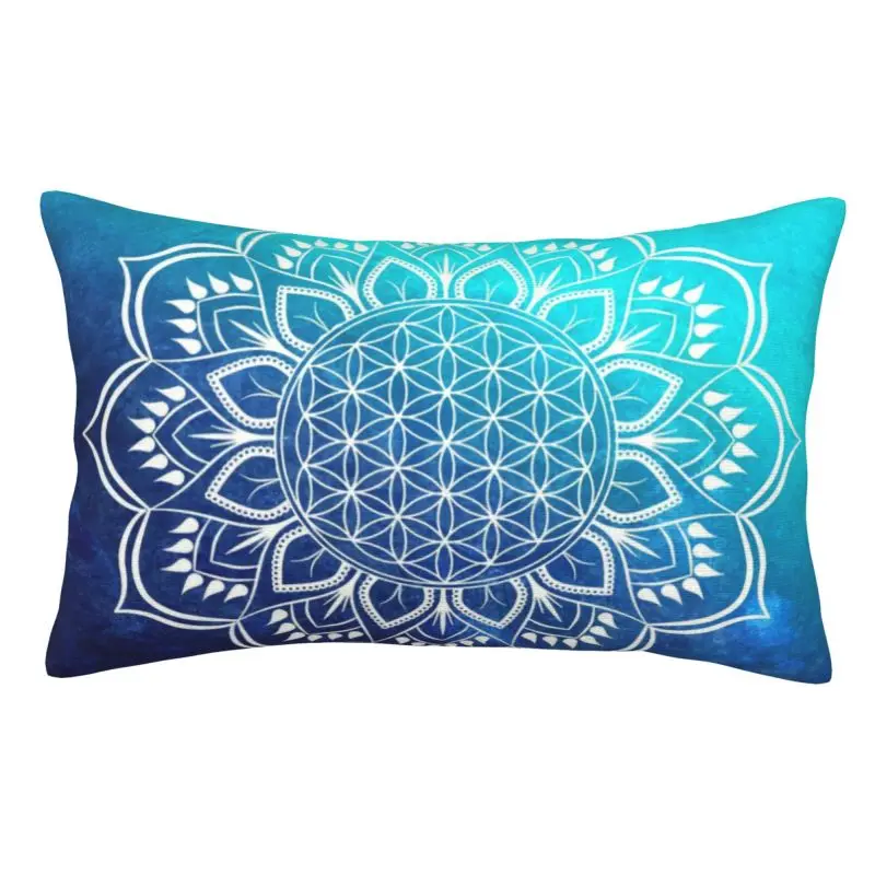 Custom Flower Of Life Mandala Blue Nordic Throw Pillow Covers Lotus Pillow Case Rectangle