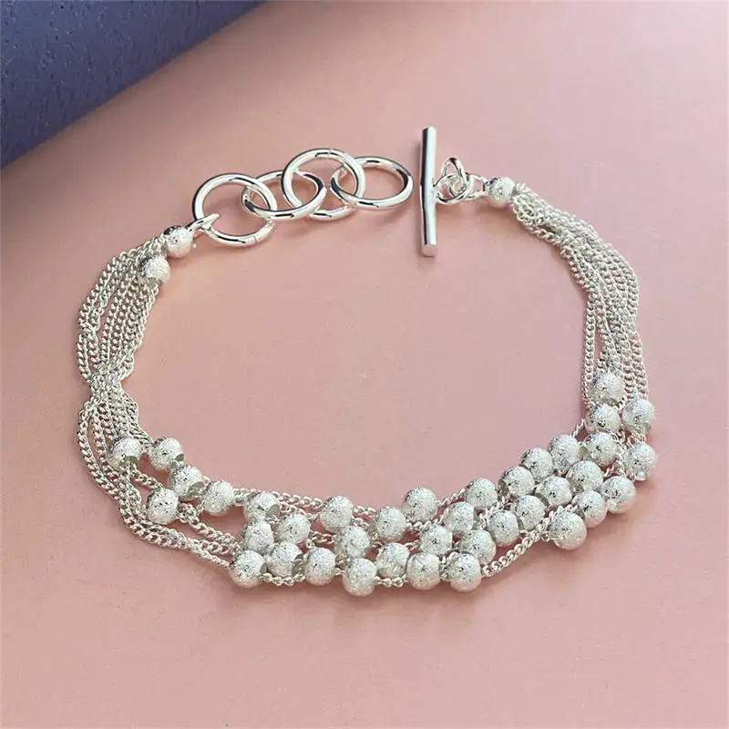 925 Sterling Silver Matte Bead Ball Chain Grapes Bracelet For Woman Wedding Engagement Party Jewelry