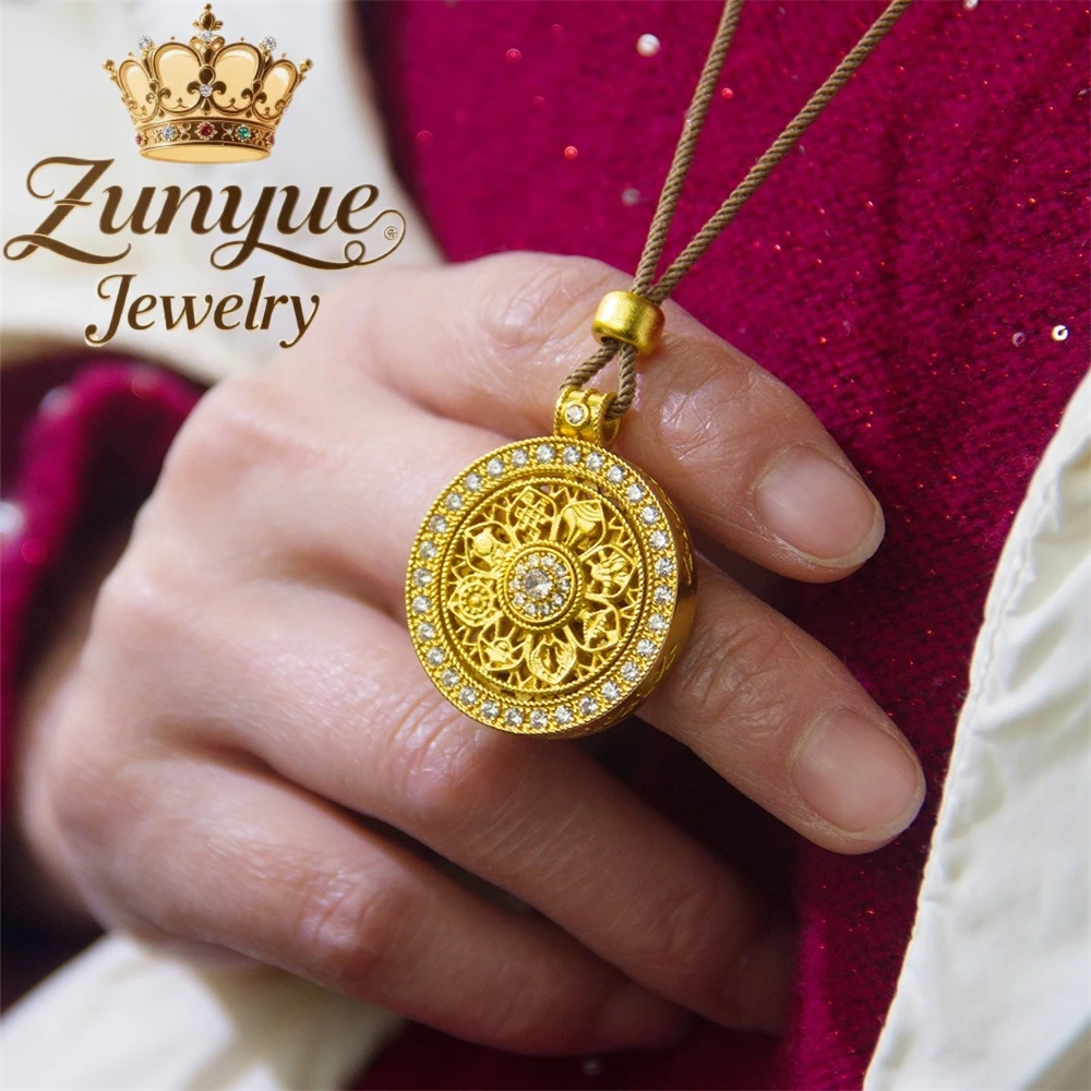 Sand Gold Pendant Necklace Can Rotate The Eight Treasures Compass To Change The Fortune Fashion Jewelry Charms Elegant Exquisite