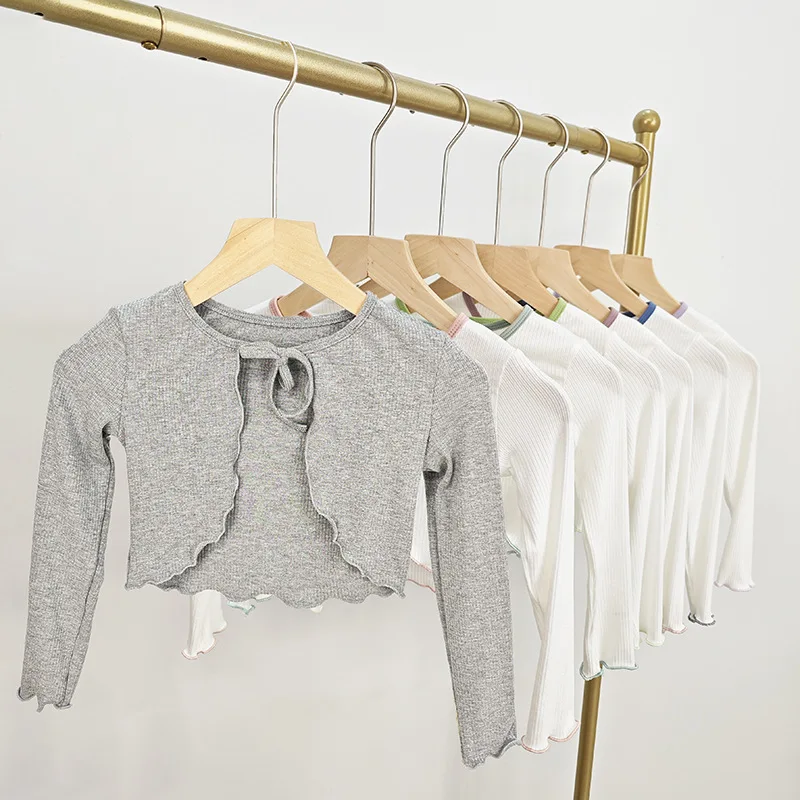 Autumn Girls Ballet Cardigan Wrap Tops Kid Modern Classical Coat Ballet Jacket Long Sleeve Gymnastics Dance Knitwear Cropped Top