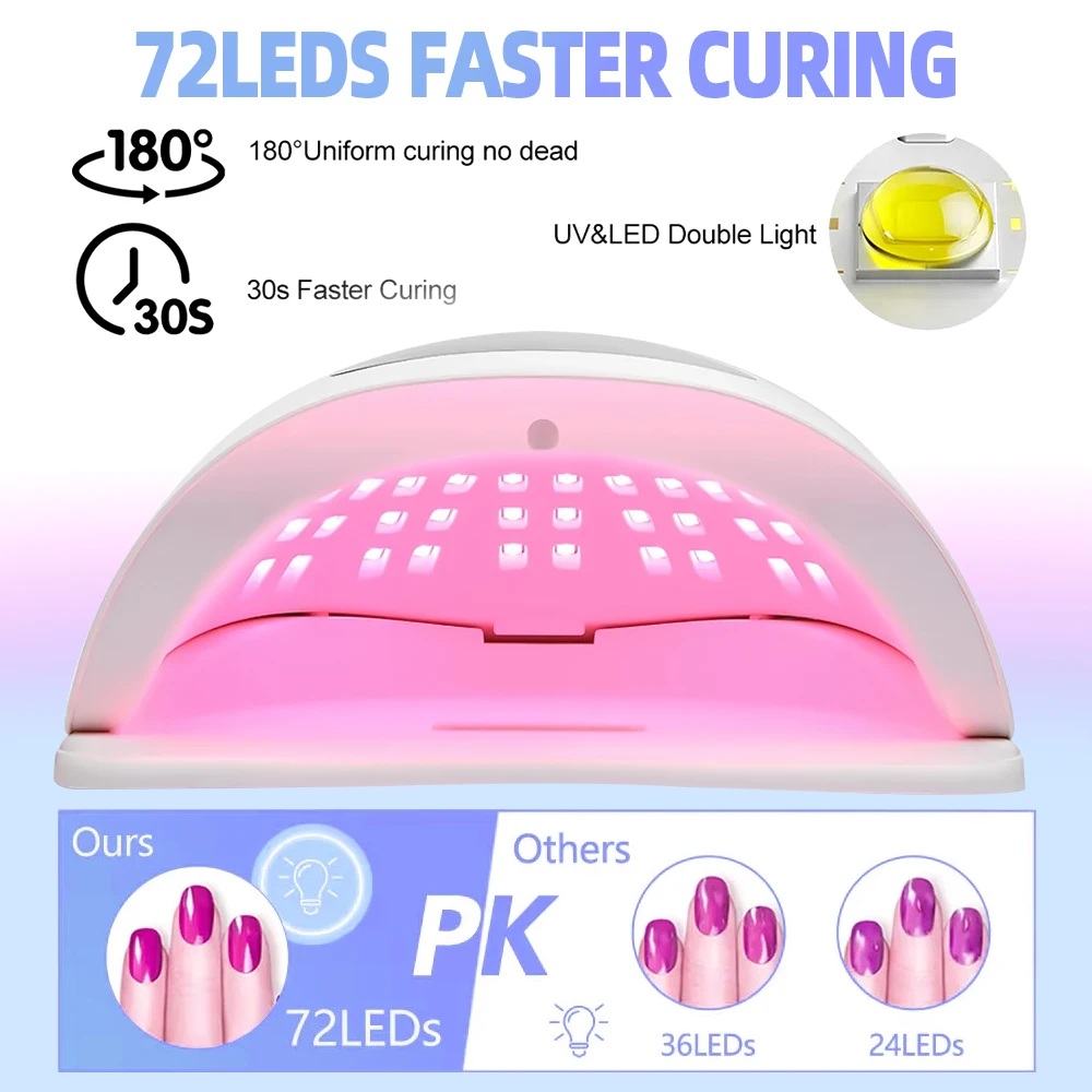 320 واط LED الأشعة فوق البنفسجية مسمار مصباح للتقليم 72 المصابيح تجفيف مصباح لعلاج هلام طلاء الأظافر مع شاشة LCD كبيرة مستشعر تلقائي أدوات الصالون