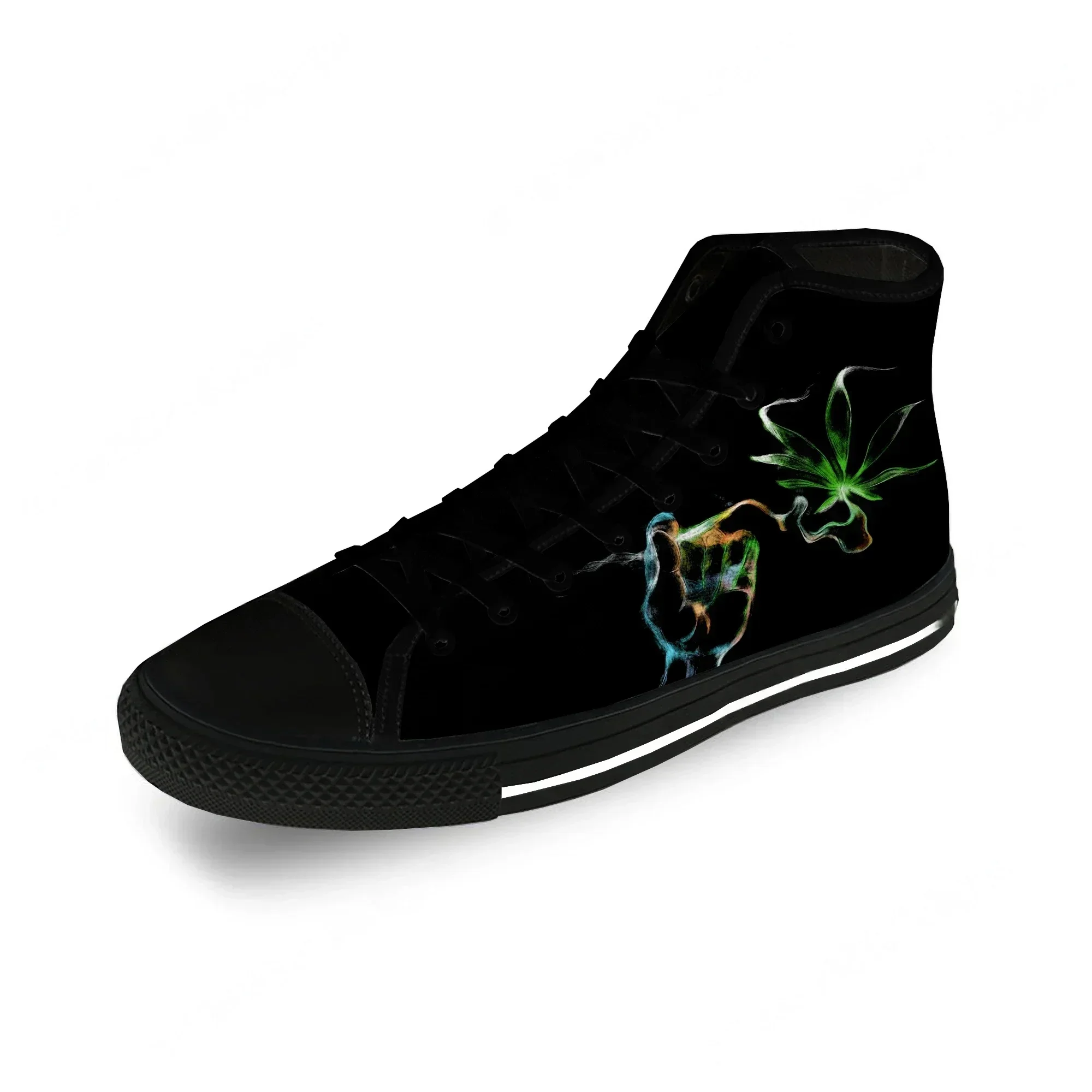 Smoking 3D Weed Anime Funny Cool Casual Cloth Fashion 3D Print High Top Canvas Shoes Men Women Lightweight Breathable Sneakers