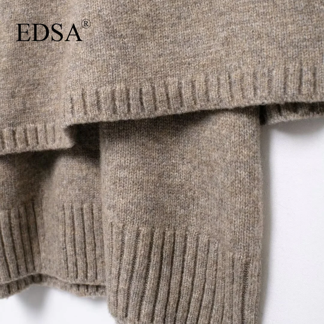 EDSA Women Knitted Cape Cardigan Round Neck Short Sleeves Ribbed Trims Button-Up Front Sweater Coat Casual Female Outerwear