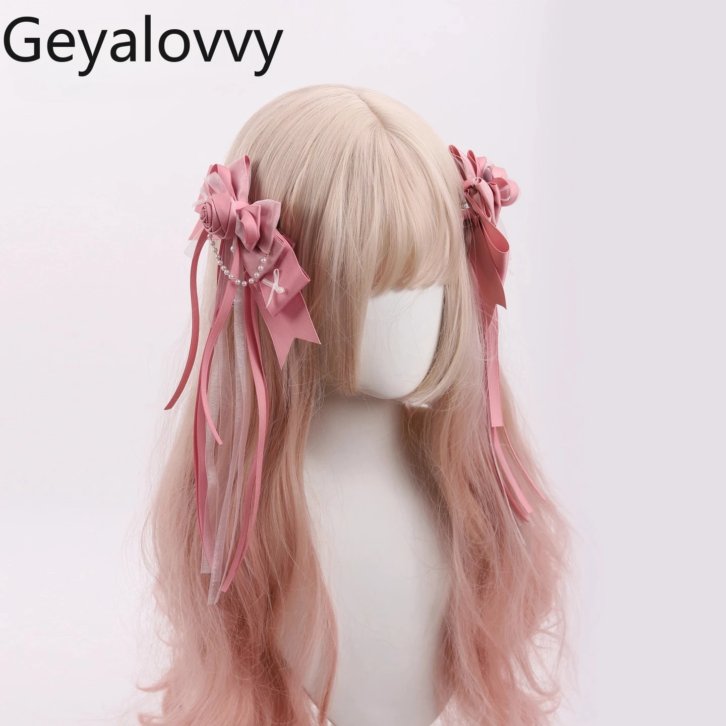 

Original Lolita Solid Color Sweet Hair Clip Kawaii Cute Girl Rose Bowknot Pair Clips Ribbon Pearl Chain Hair Pins Accessory