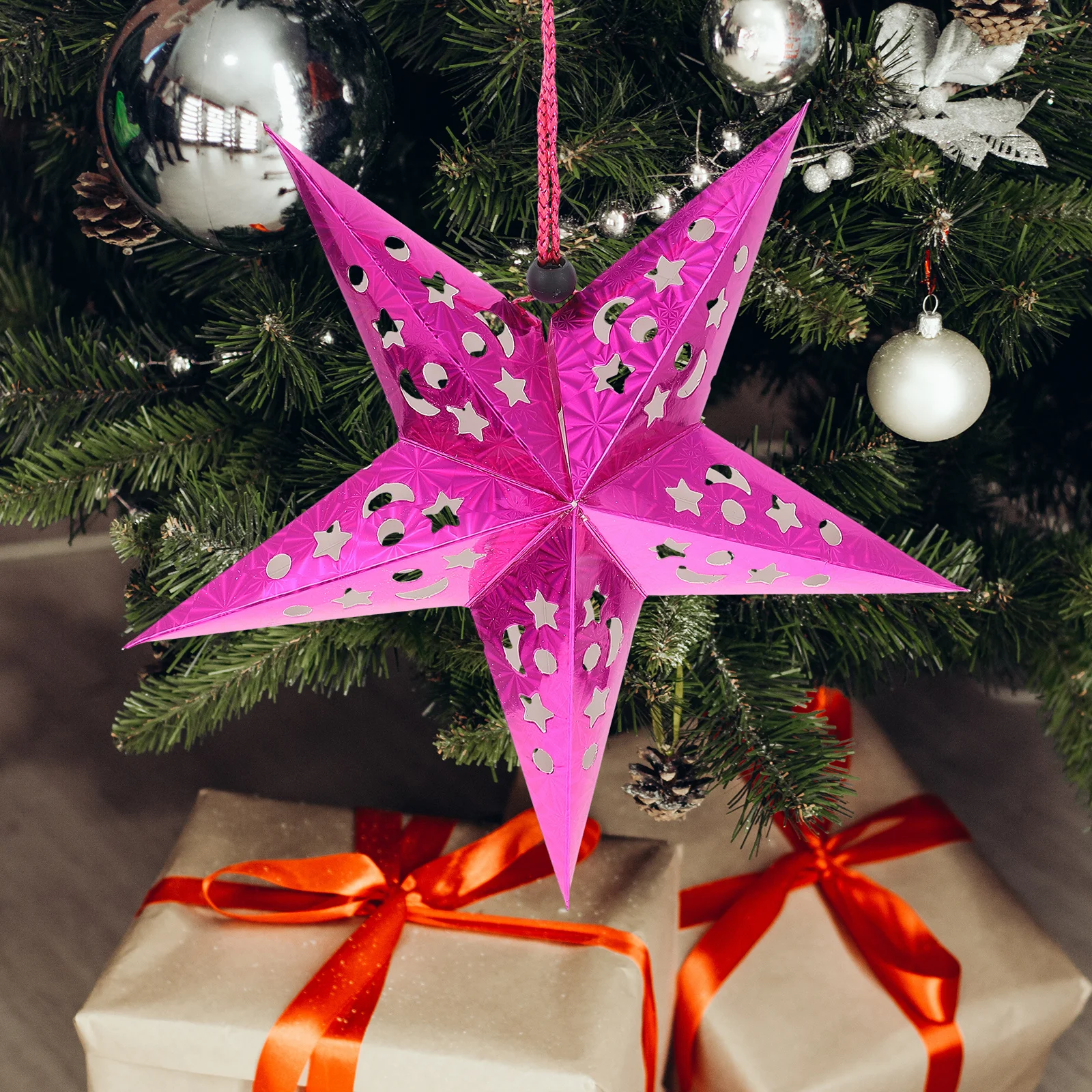 

4Sets Five-Pointed Star Pendant Lamp Stylish Christmas Hanging Light for Living Room Bedroom Xmas Party Scene Decoration