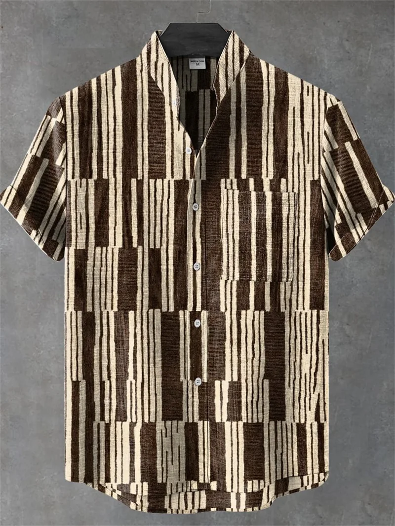 

Мужская рубашка в этническом стиле с принтом листьев, топ с короткими рукавами, удобная рубашка с клапаном, пляжная праздничная Гавайская летняя повседневная рубашка