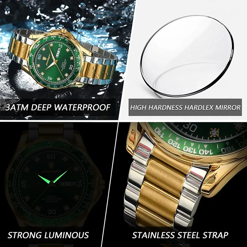 Top Brand Sport Men Quartz Wristwatches Luxury Stainless Steel Waterproof Business Gold Watch Man Trend Luminous Calendar Date