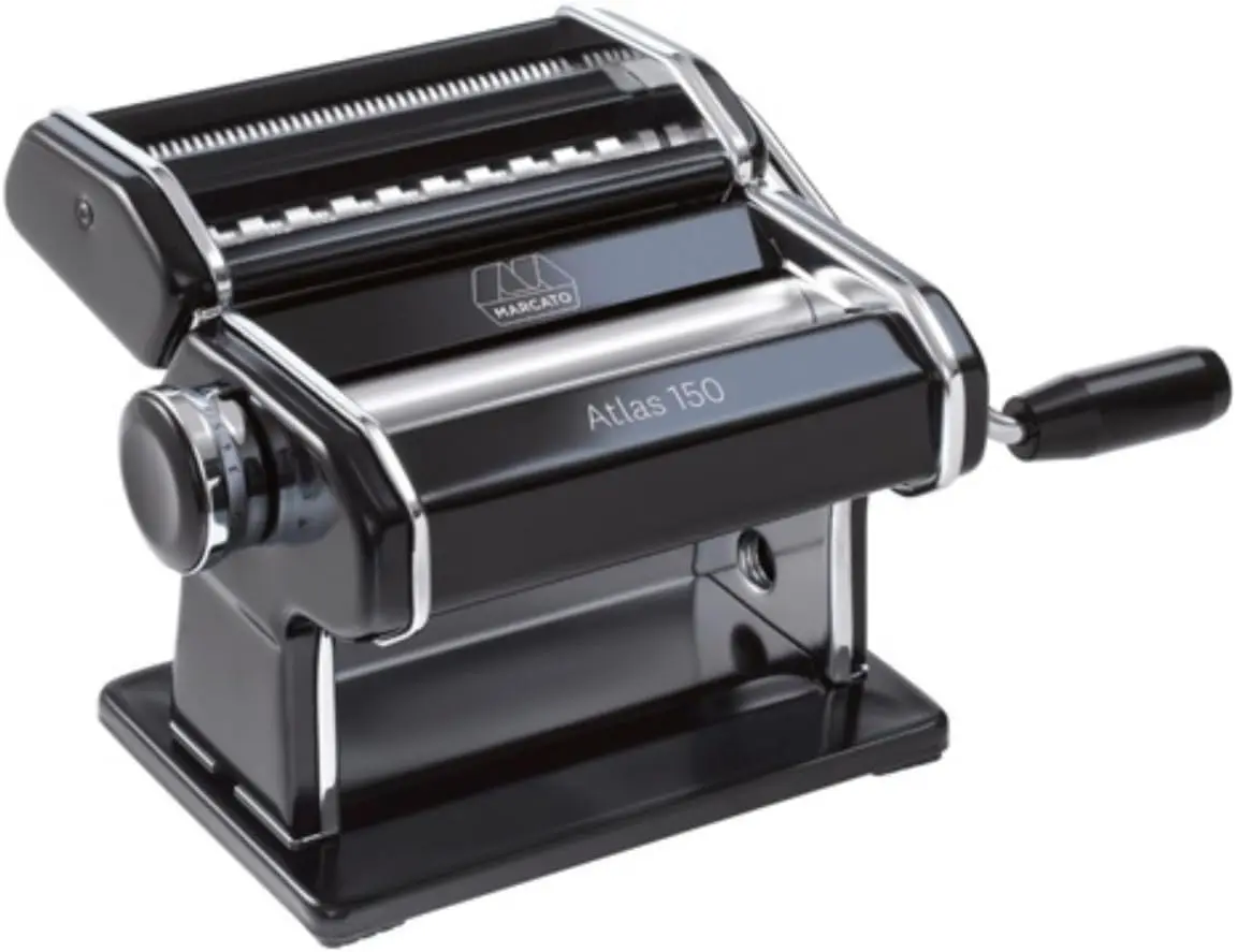

Italian Pasta Machine with Cutter, Hand Crank, and Instructions in Black