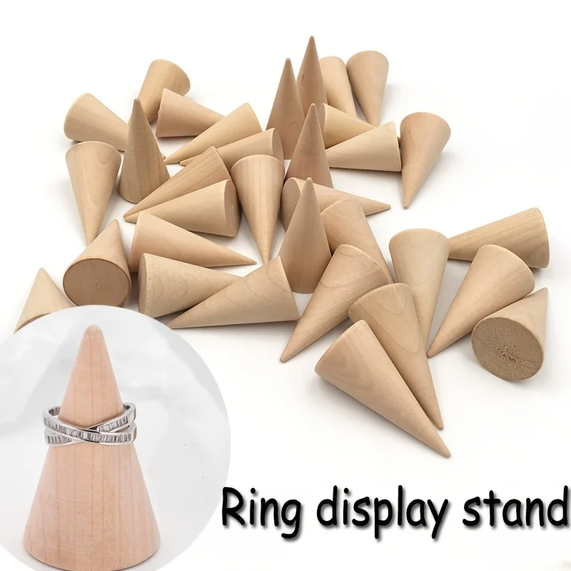 1/20PCS Wooden Cone Creative Ring Holder Jewelry Stand Display Earring Ring Holder Organizer Display Tool Jewelry Storage Supp