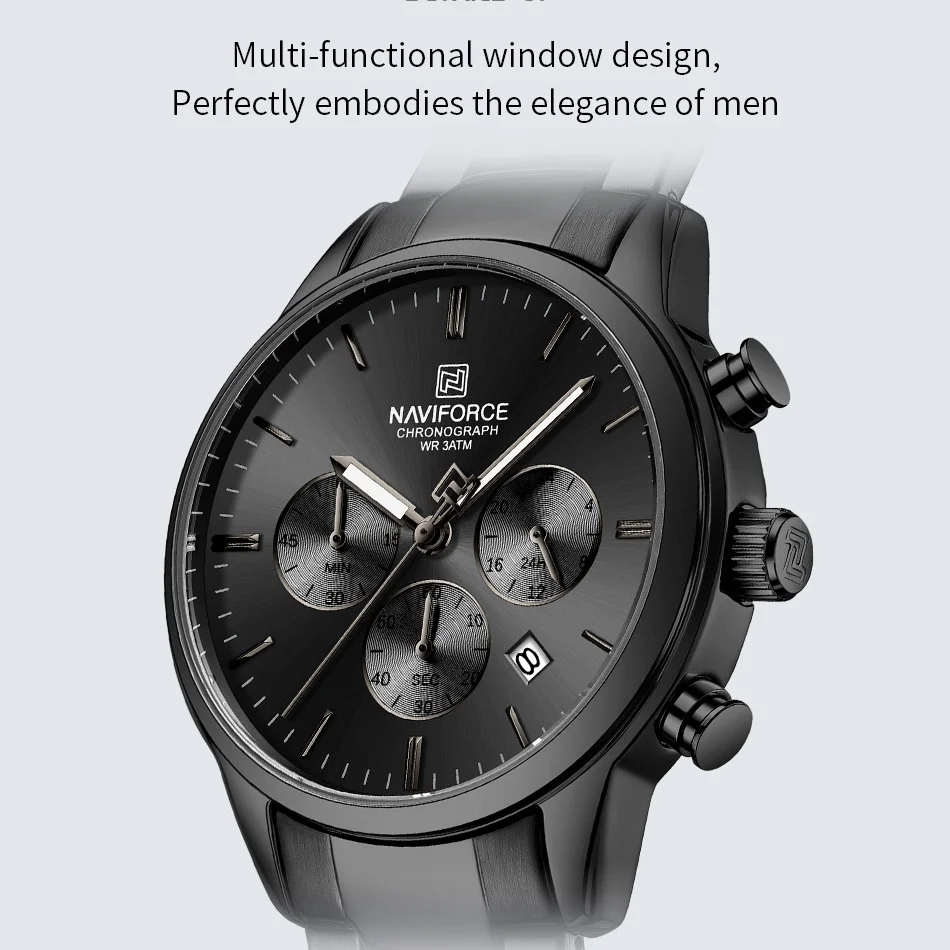NAVIFORCE Men's Watch Quartz Calendar 3ATM Water Resistant Date Display Steel Band Fashionable Sports Luxury Wristwatch NF8076 view 6