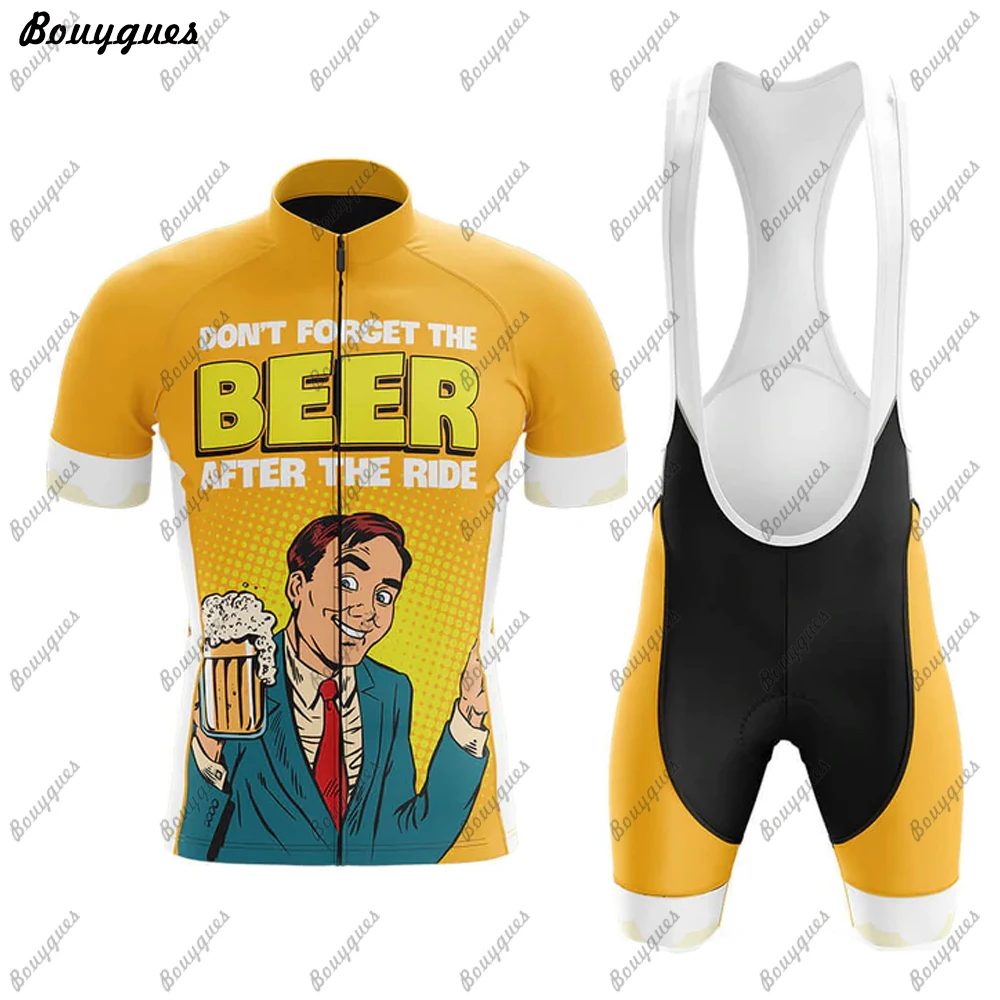 New BEER Cycling Jersey Set Maillot Ciclismo Hombre Men Short Sleeve Cycling Wear MTB Bike Suit Bib/Shorts Breathable Gel Pad - Image 3