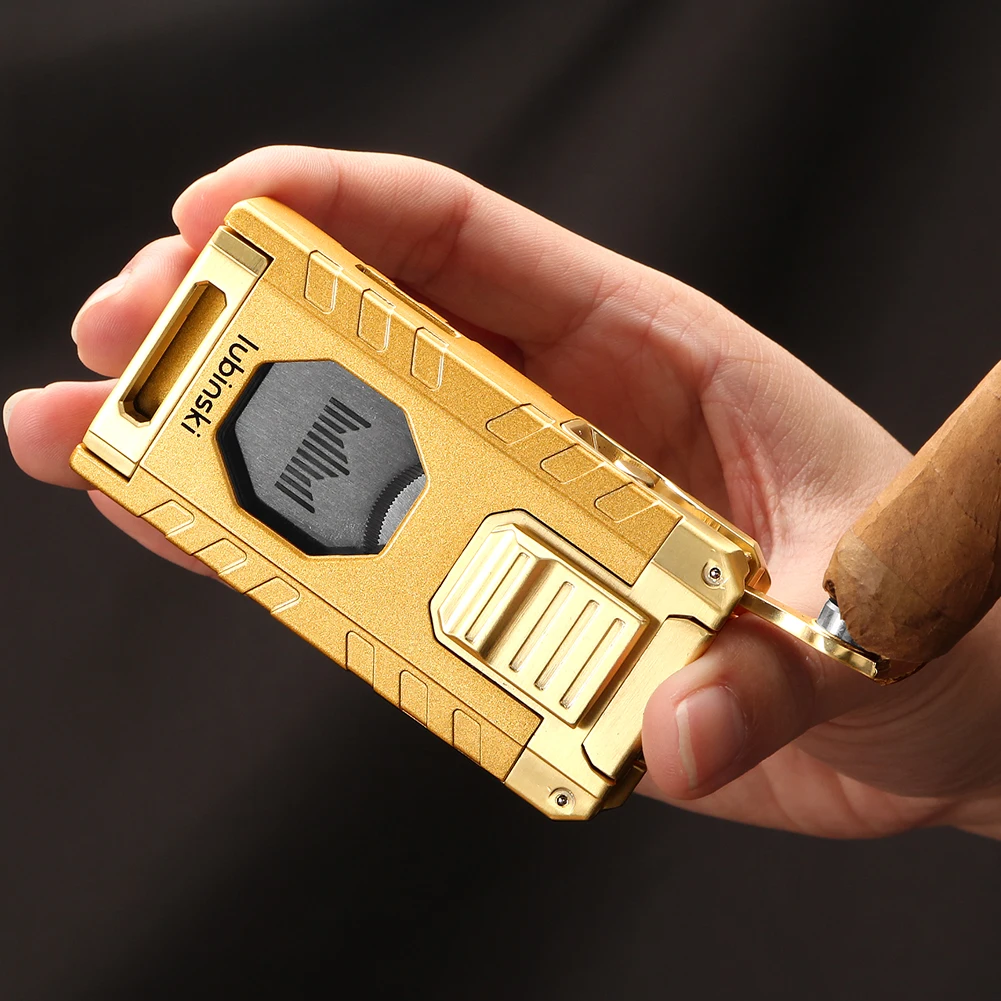 LUBINSKI Cigar Lighter Gas Torch Jet Blue Flame Lighters Smoking Cutter Cigar Accessories With Needles Punch Cigar Tool