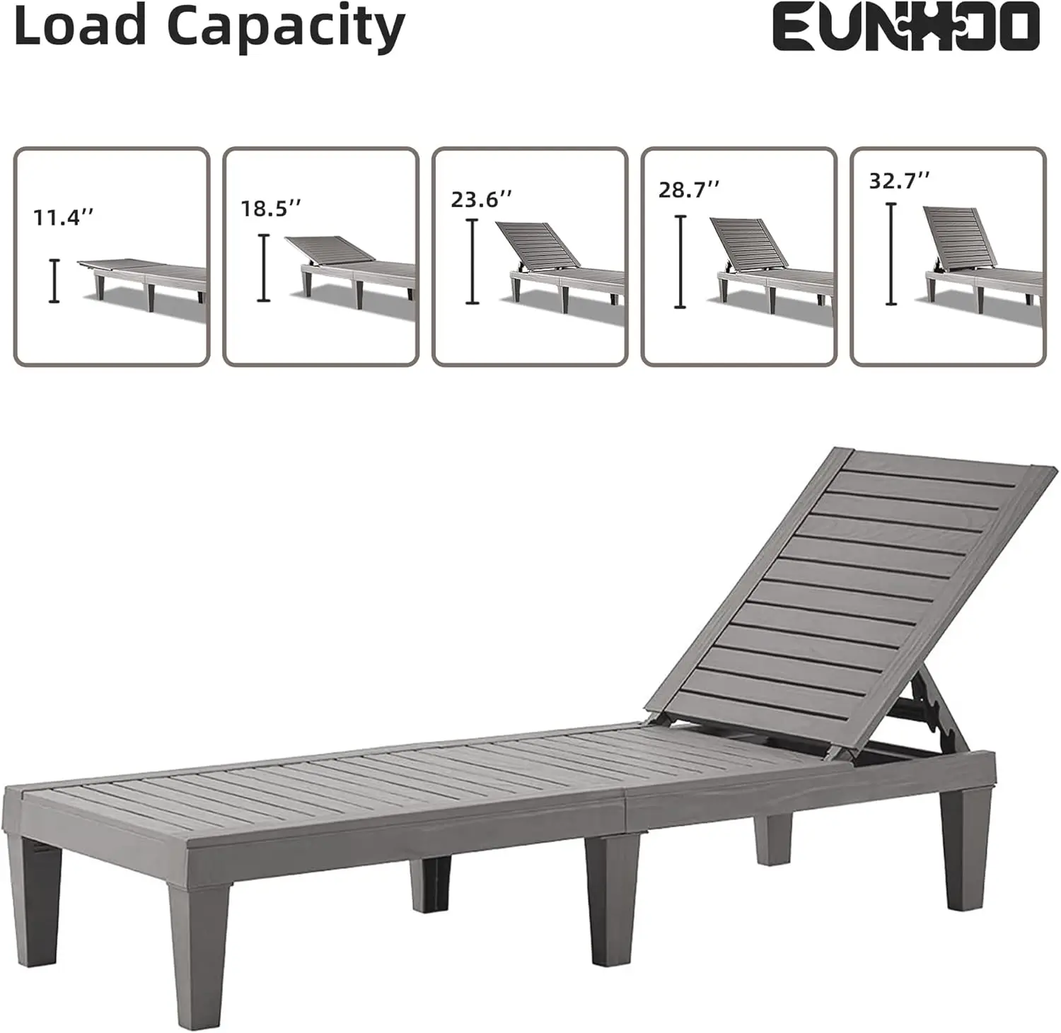 Outdoor Lounge Chaise, Adjustable Pool Lounge Chairs with 5 Positions Backrest, Waterproof Sun Loungers for Garden Pool Beach