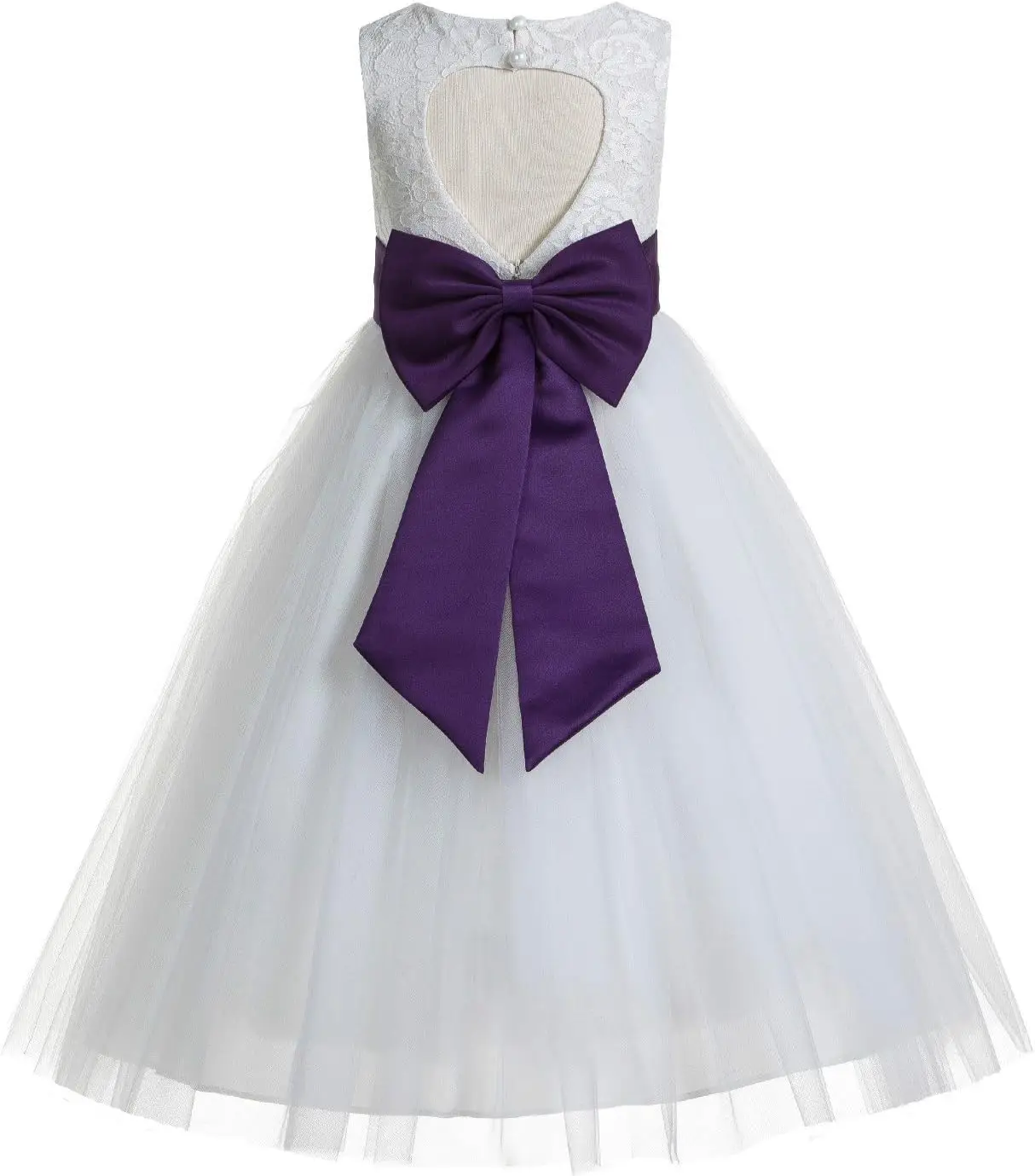 Ivory Floral Lace Heart Cutout Dress for Girls Junior Bridesmaid Pageant Gown Elegant Flower Girl Pageant Dresses