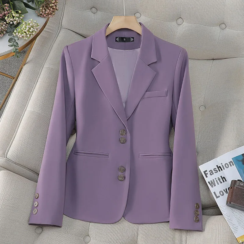 

Autumn Spring Basic Blazer Woman Clothes Button Fashion Solid Slim Jacket New Ladies Elegant Office Suit Coats Female Overwear