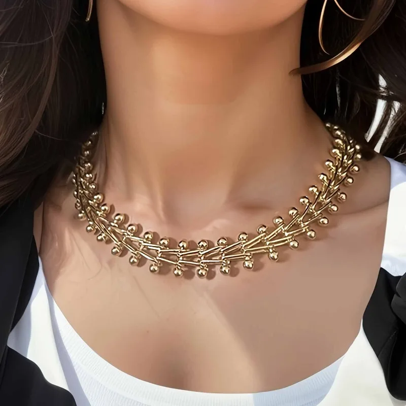 

Vintage Metal Ball Chain Necklaces 18k Gold Plated Beaded Choker Necklace Minimalist Chunky Collar Personalized Chain Gift
