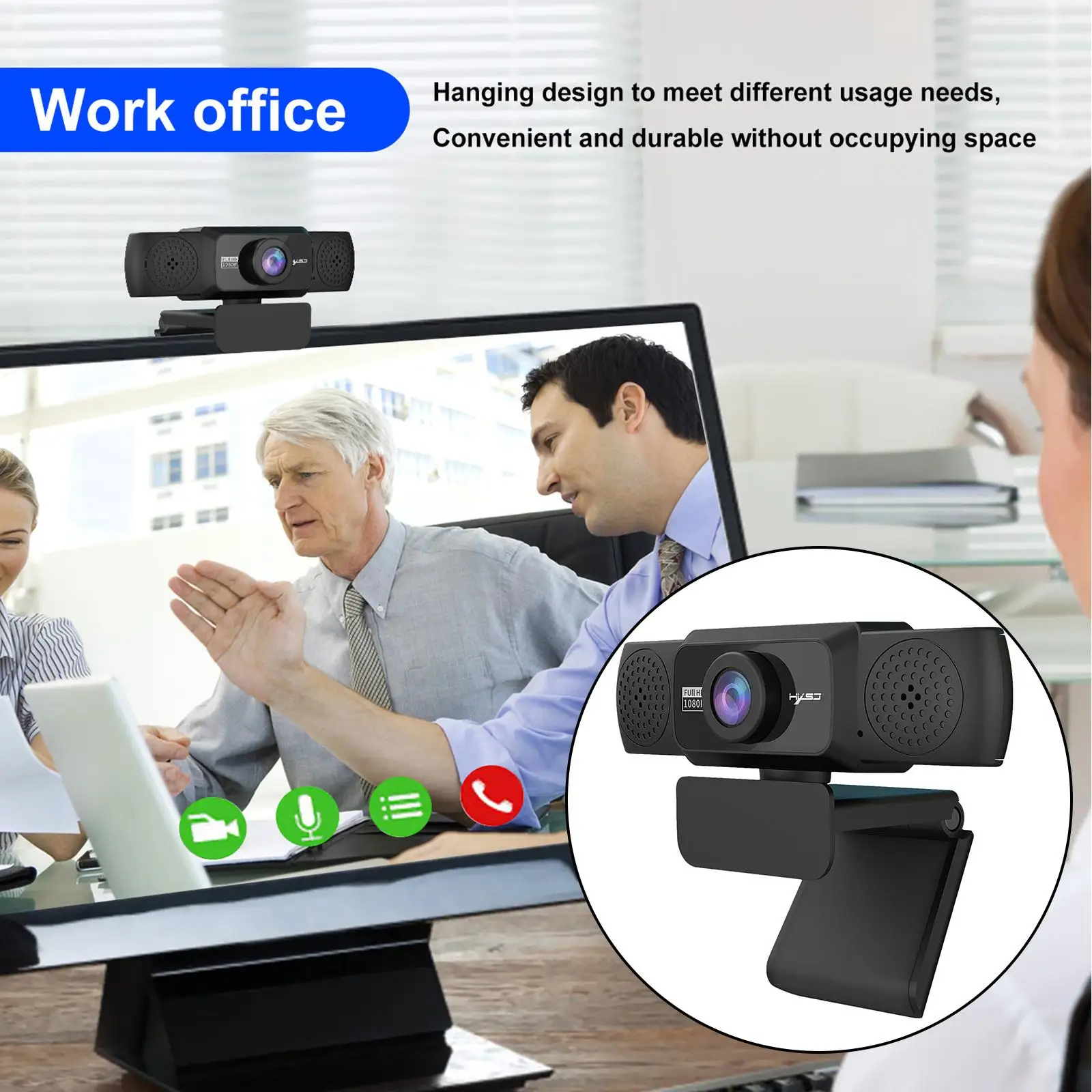 Kamera internetowa 1080P z mikrofonem, USB, do laptopa, do gier i konferencji.