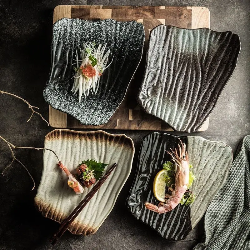 

Japanese specialty plate Ceramic special-shaped plate Large size Household retro Japanese sushi Restaurant tableware