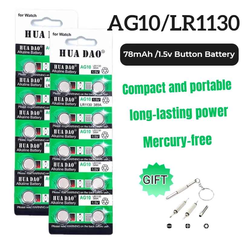 

4-100PCS 1.55V AG10 LR1130 Button Battery LR1130 SR1130 389A LR54 L1131 Alkaline Coin Cell For Watch Hearing Aid Flashlight