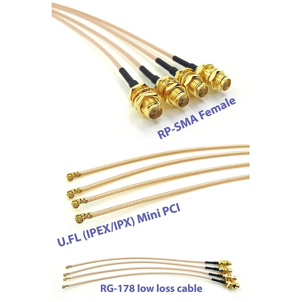 Pack of 4 RF U.FL(IPEX/IPX) Mini PCI to RP-SMA Female Pigtail Antenna Wi-Fi Coaxial RG-178 Low Loss CableT98C