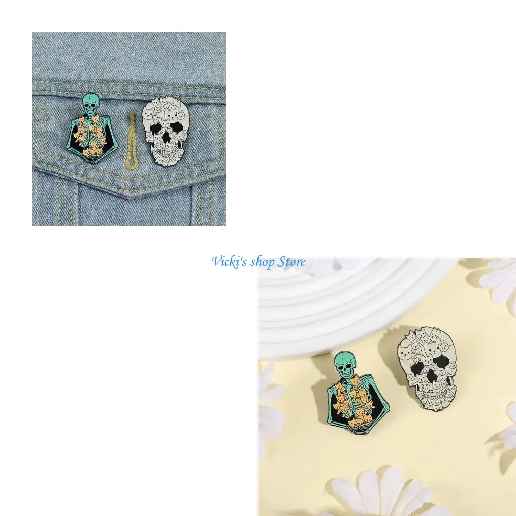 Novelty Cats Skeleton Brooch Alloy Materials Secure Fastening Stylish Accessory