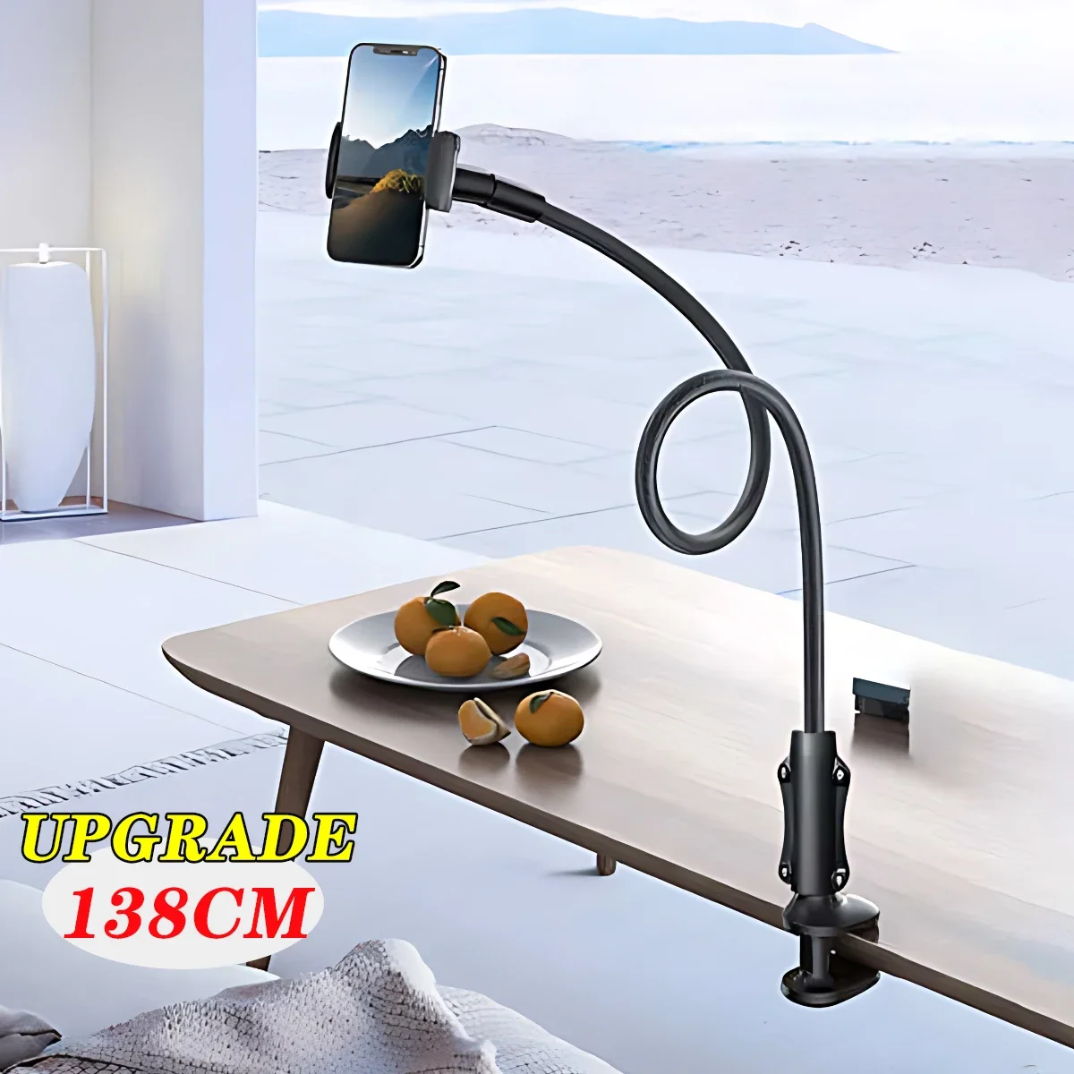 

138cm Cell Phone Clip on Stand Holder with Grip Flexible Long Arm Gooseneck Lazy Bracket Mount Clamp for IPhone 15 Pro Max