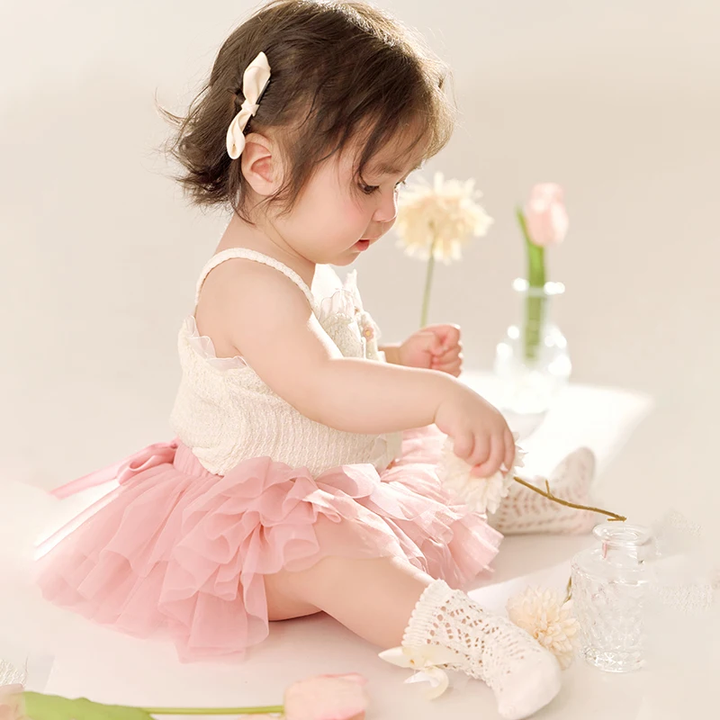 Baby Girl Photography Dress 2-3 Year Children's Lotus Outfit Oil Painting Theme Background Studio Shooting Photo Accessories