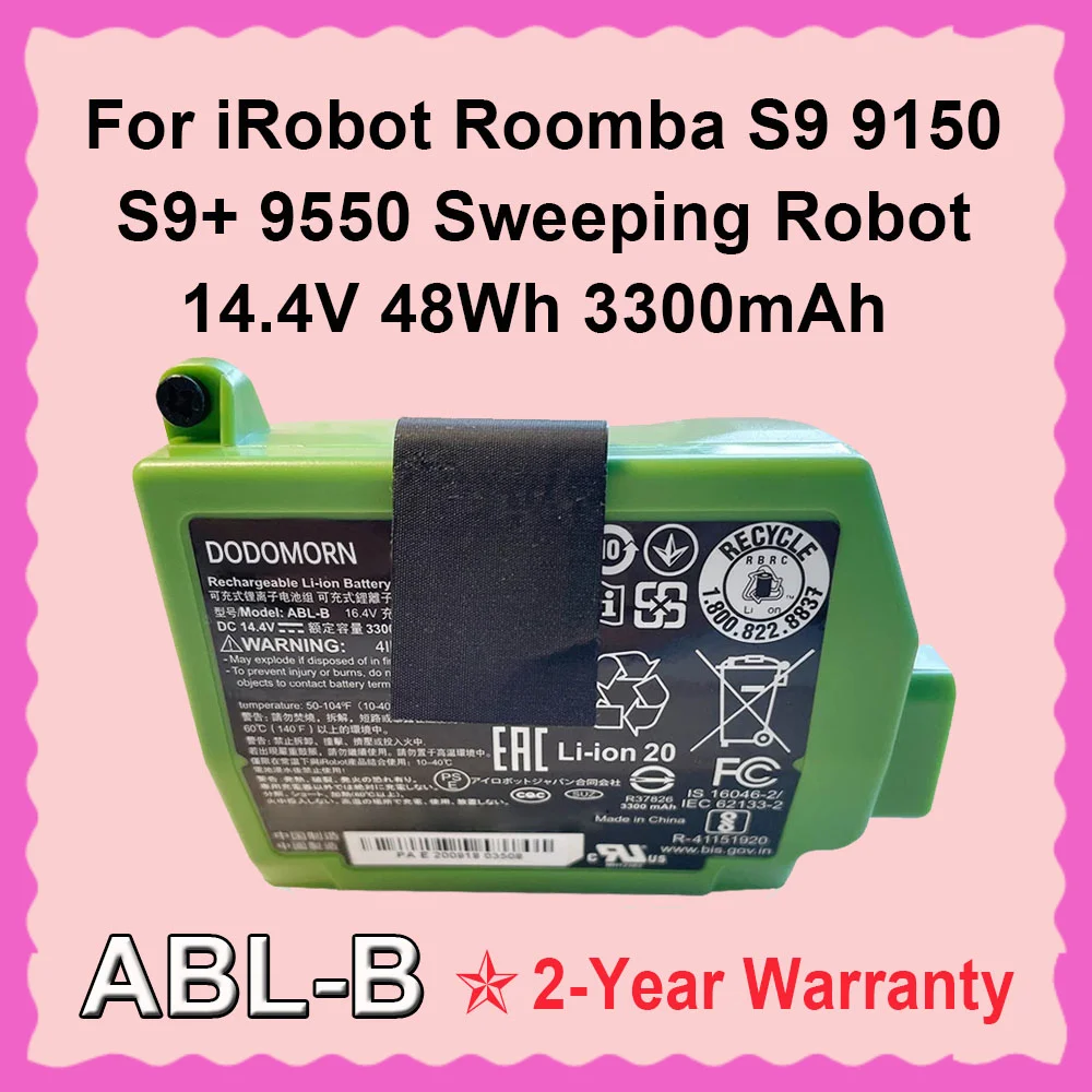 

Для iRobot Roomba S9 9150 S9 + 9550 литий-ионный аккумулятор для подметального робота ABL-B 4INR19/65-2 14,4 В 48 Втч 3300 мАч Сменный DODOMORN