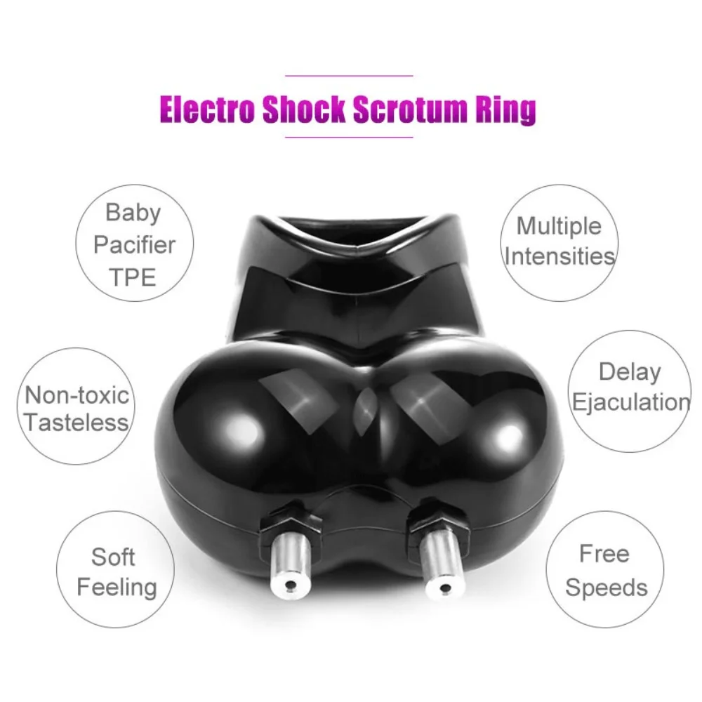 Electric Shock Testicle Stimulator Chastity Cage Male Electro Scrotum Pouch Bdsm Bondage Cock Scrotum Sleeve Trainer E-stim Toys