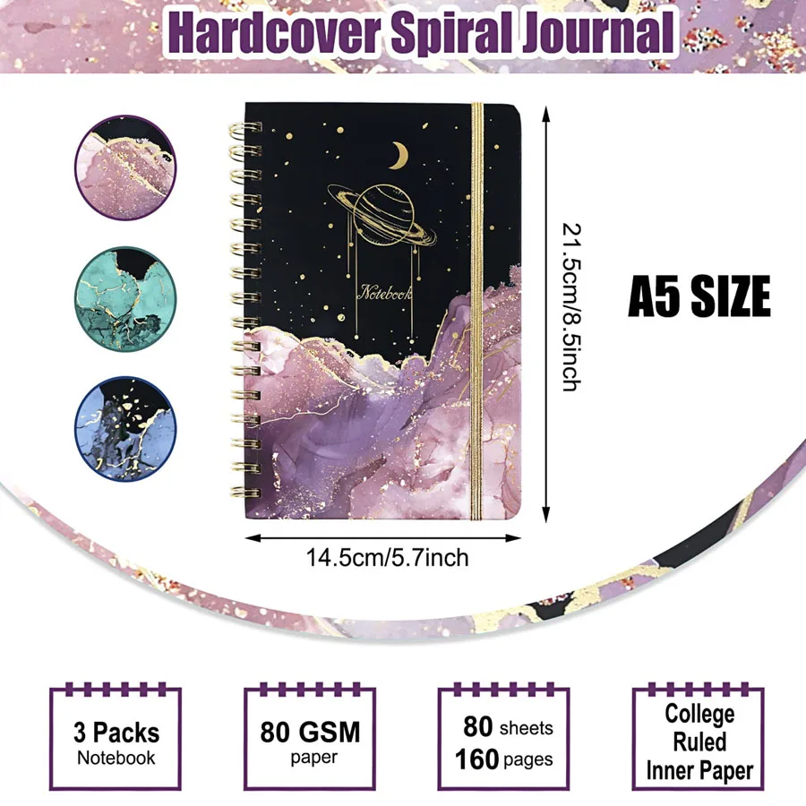 160 sheets Planner Starry Sky Notebook Journals A5 Diary Coil Strap Notebook Line Loose Leaf Book Office School Stationery for G