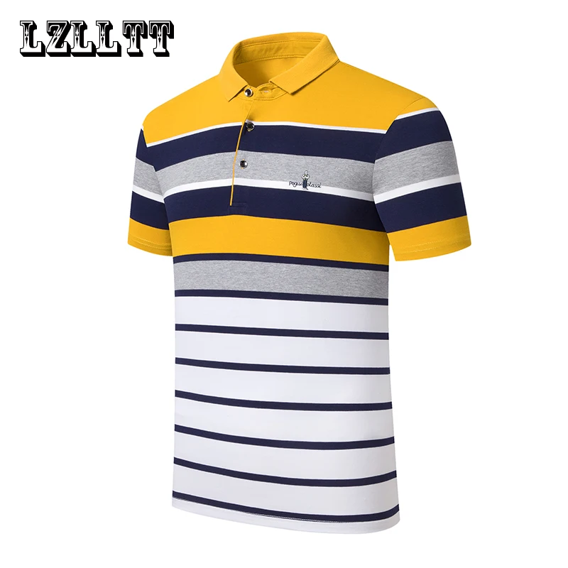 2023 New Summer Men Classic Striped Polo Mens Cotton Short-Sleeved Embroidered Business Casual Hot Polo Shirt Male Dropshipping