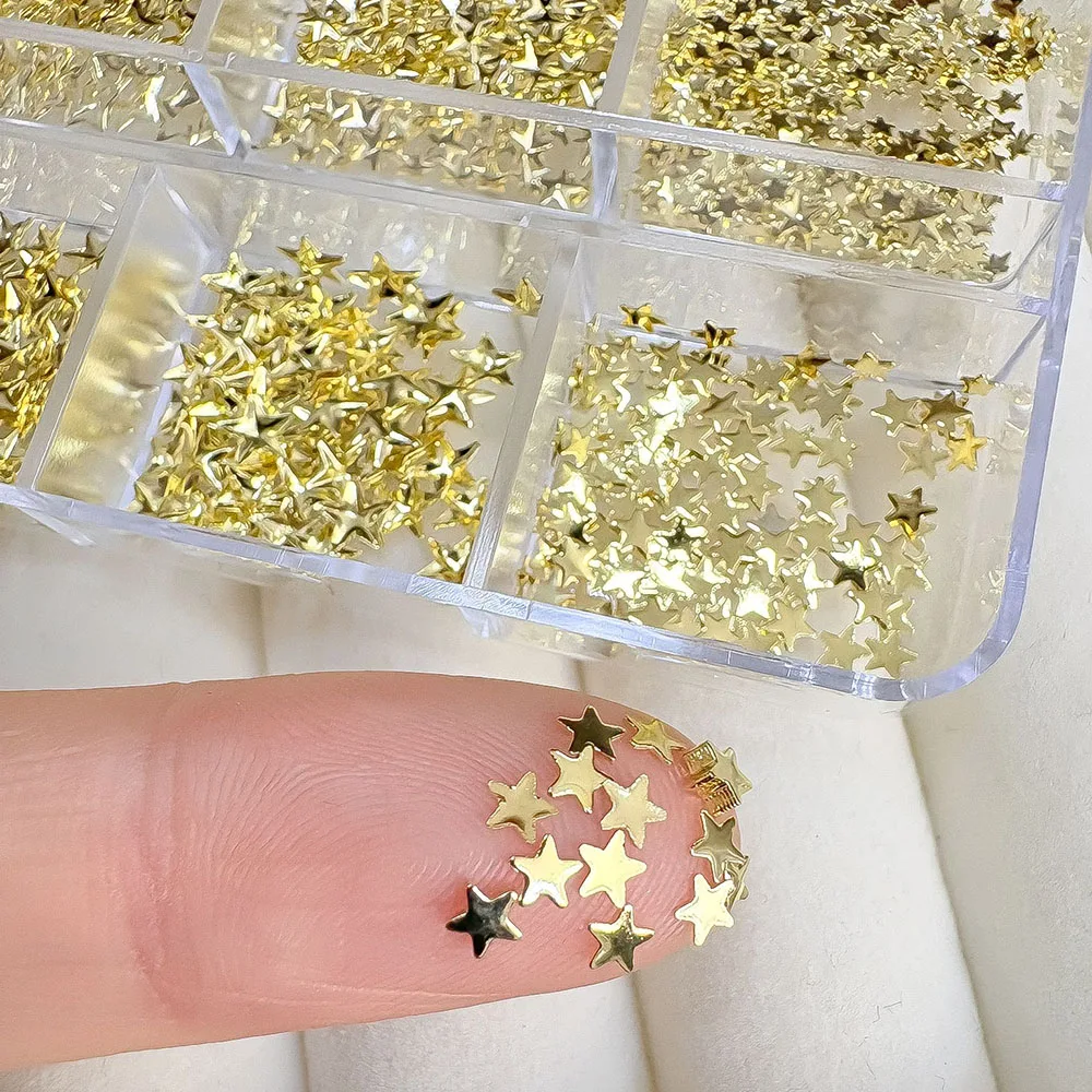 6Gird Boxed 3D Legierung Pentagramme Nagel Nieten Ohrstecker Gold Silber Metall Stern Schmuck Nagel Charms Metallic Juwelen Maniküre Zubehör