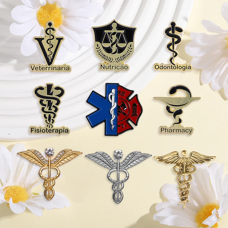 Retro Medical Caduceus Enamel Pins Medicine Symbol Wing with Snakes Brooch Jewelry Gifts for Doctor Nurse Backpack Lapel Badge