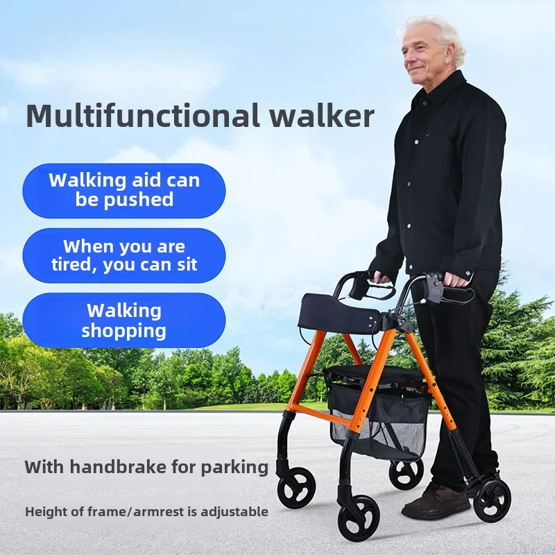 Lightweight Elderly Rollator Walkers, Foldable Adult Walker with Seat for Daily Use, Durable Aluminum Walking Aids for Seniors