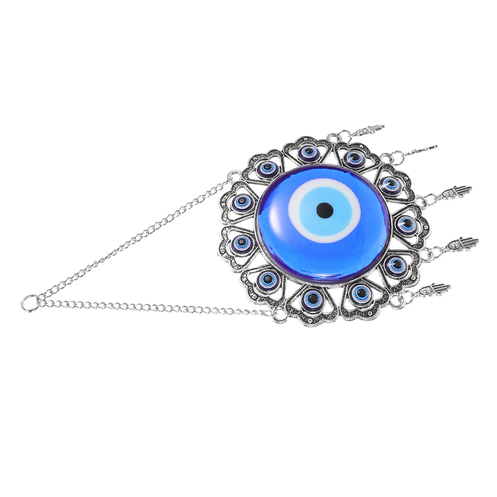 

Car Hanging Ornament Blue Turkish Evil Eye Pendant Vintage Silver Metal Decor for Rearview Mirror Spiritual Protection Charm