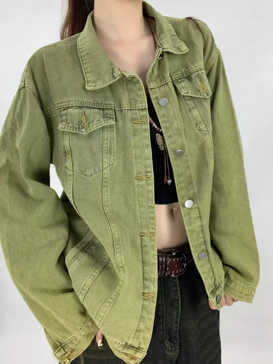 2024 Women y2k Vintage Green Baggy Cargo Jackets 90s scene Streetwear Grunge Coats Japanese 2000s Harajuku Style Trashy Clothes