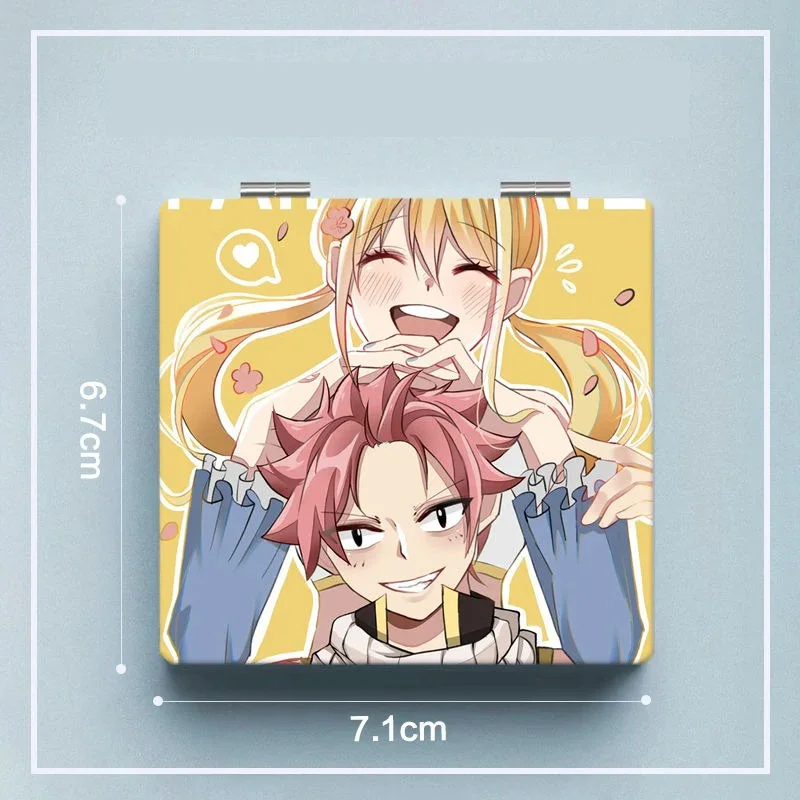 6x7cm, Fairy Tail, Folding Double-sided Makeup Mirror, Portable Travel, Mini Compact, Anime Cute Girls Kids, Magnifying, Square