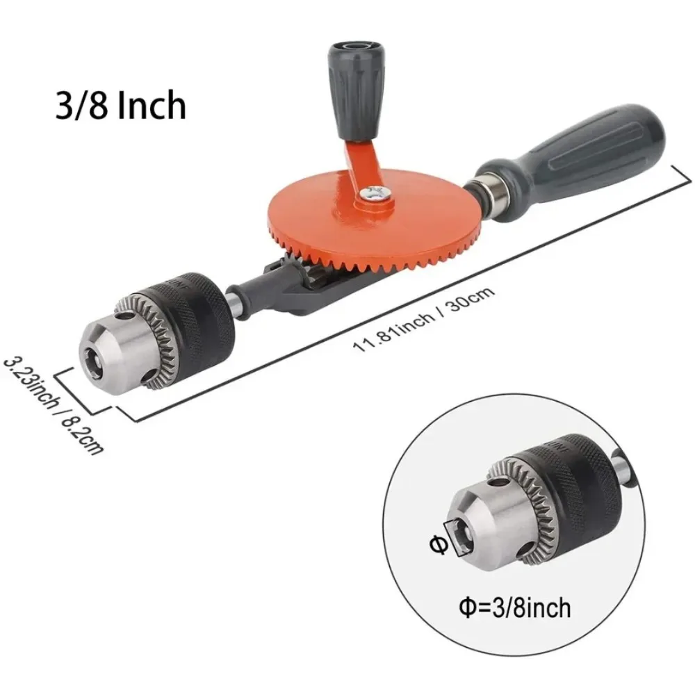 1/4 and 3/8 Inch Multi-function Hand Crank Manual Drilling Wood-plastic Double Gear Wood Puncher Clamping Woodworking Tools Set