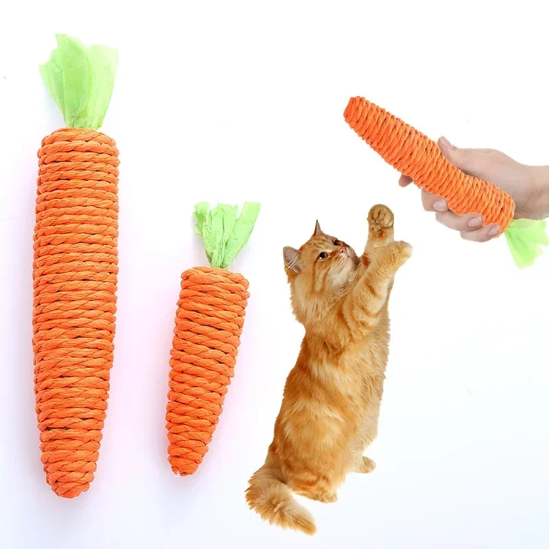 Carrot Pet Cat Toy Paper Rope Chew Toys Bite Resistant Paper Rope Built-in Bell Small Animals Cute Pet Toys Wholesale