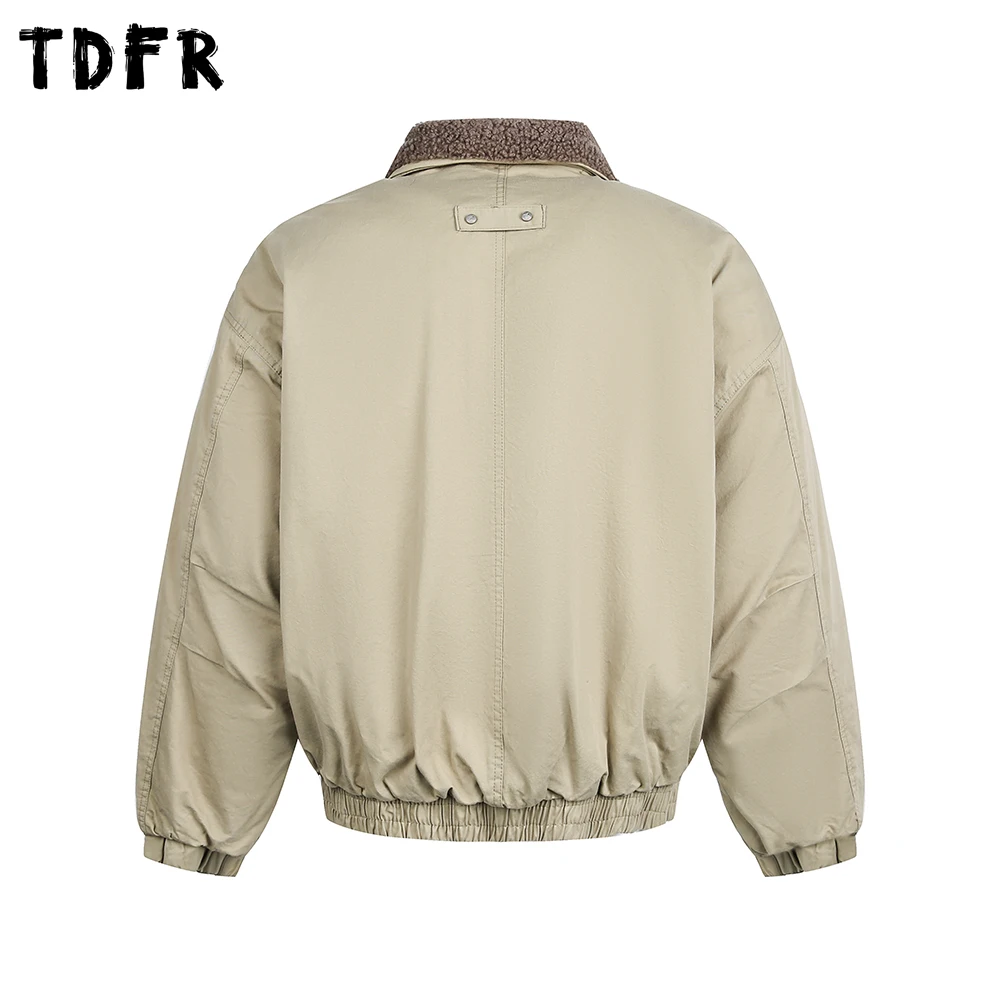 جيب تقسم البضائع مبطن سترة رجالي ريترو الشتاء للإزالة الفراء طوق فضفاض كم طويل التلبيب ملابس خارجية سميكة رجل