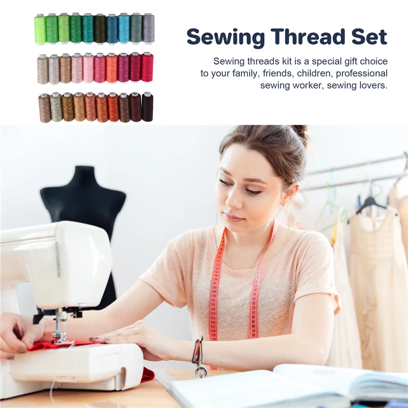 

A19I-Sewing Thread Set 100 Colour 250Yd Each Spool Polyester Thread Kit For Hand Or Machine Sewing
