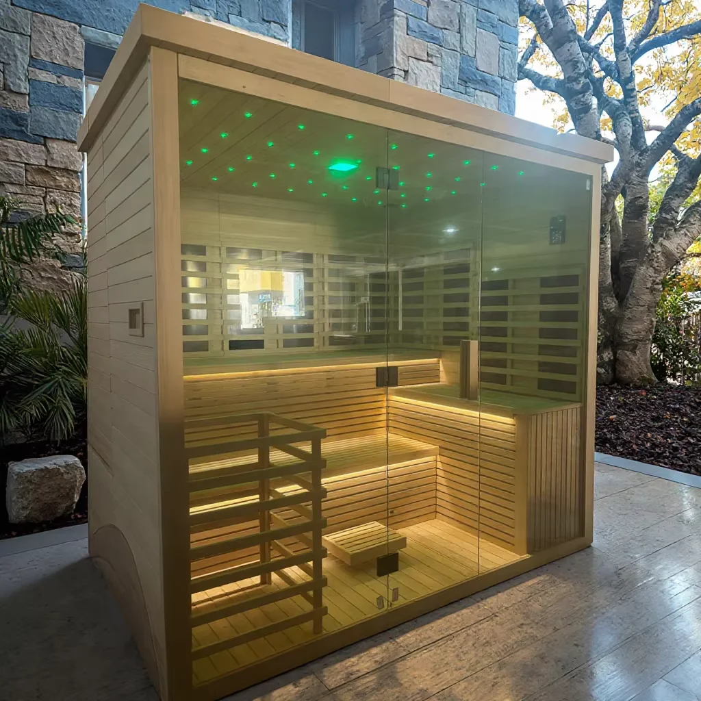 Solid Wood Outdoor Full Spectrum Red Cedar Spa Bathtub and Sauna Room with Modern Design for Villa