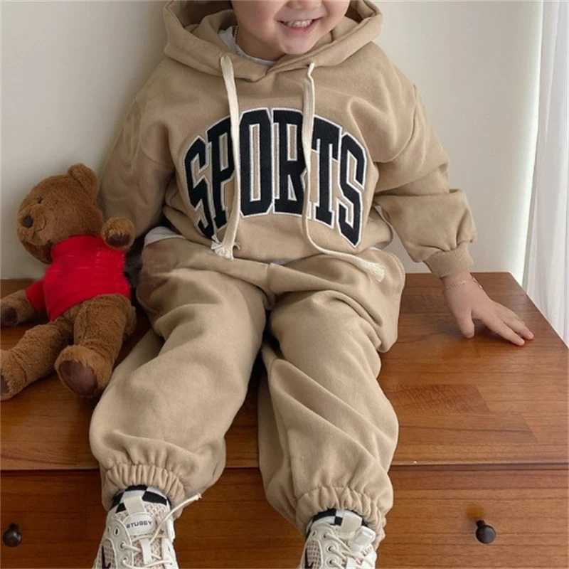 Autumn New Children Clothing Set Fashion Boy\'s Two Piece Clothes Letters Hooded Sweater+ Pant Girl Leisure Suits