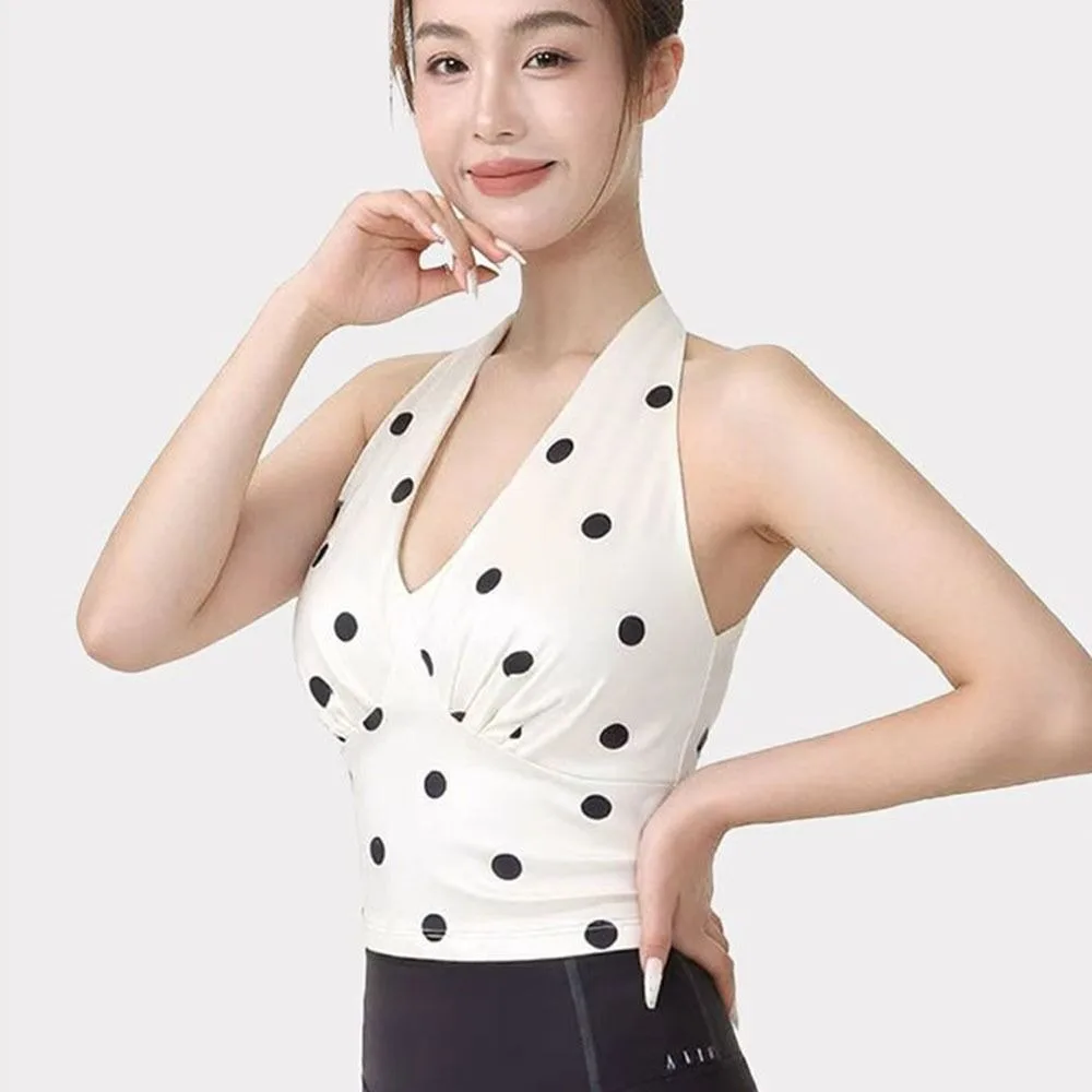 Y2K V-Neck Yoga Vest Backless Fixed Pad Sports Bra Breathable Slim Fit Push-Up Tank Top Daily Street