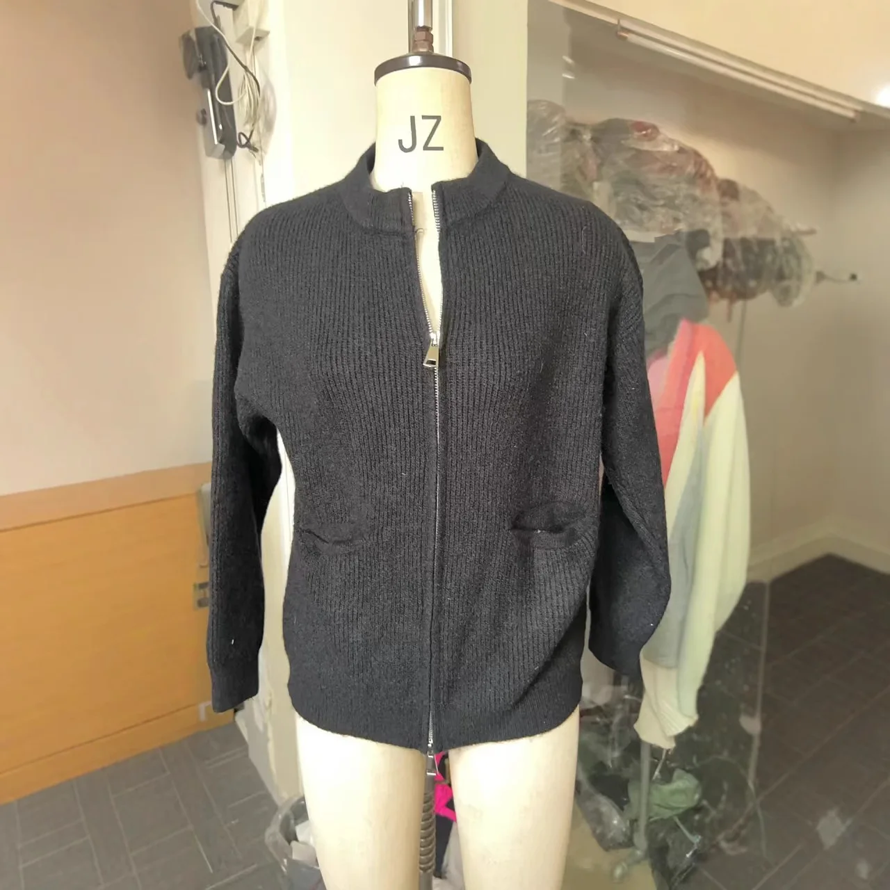 Autumn Winter Solid Zip-Up Pocket Knit Cardigan Women's