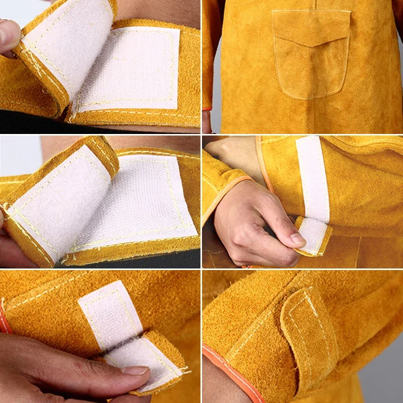 Welder Apron Long Sleeve Cowhide Leather Fireproof Heat Insulation Thickened Work Safety Welding Protection Foot Guard Covers