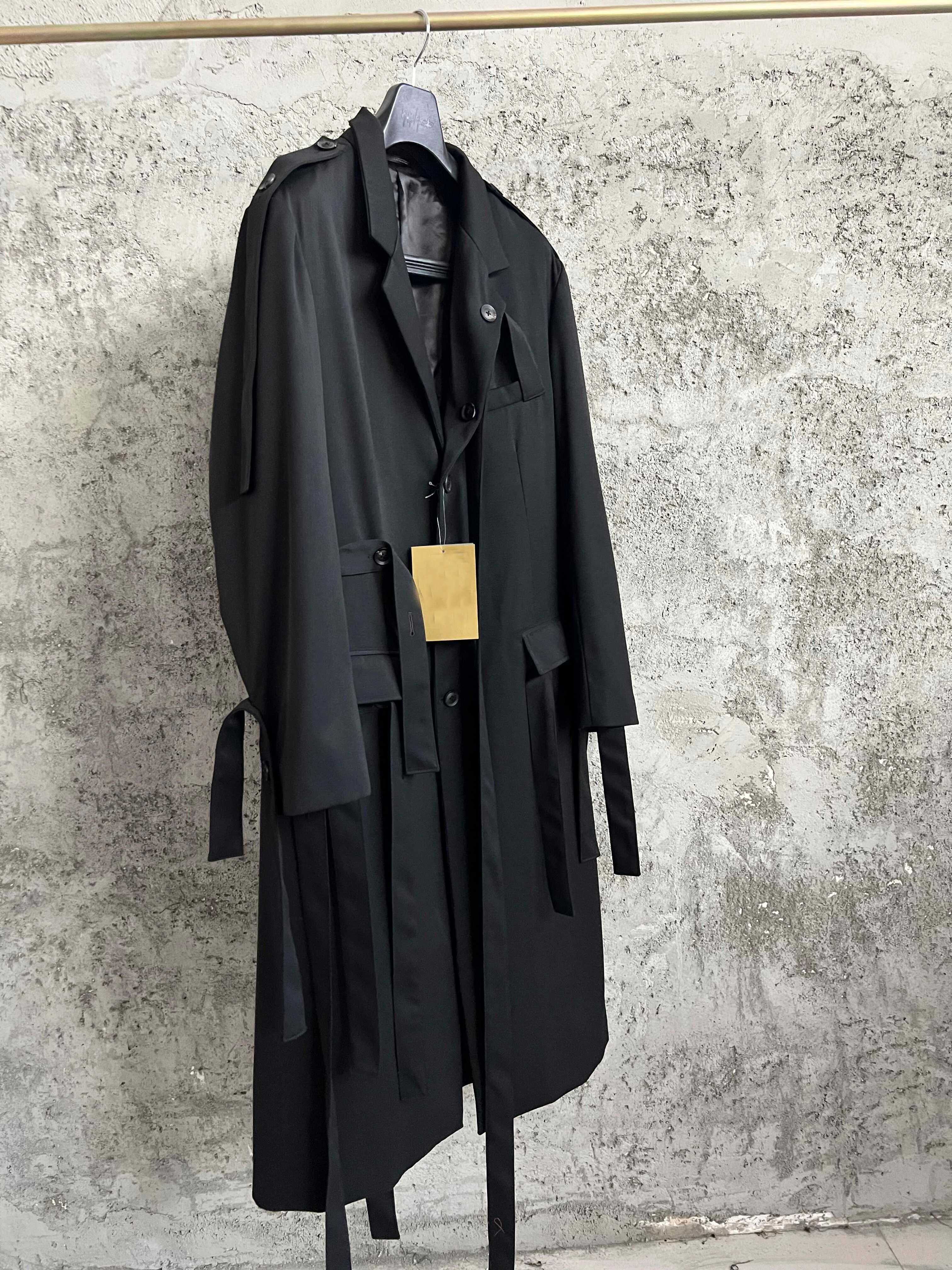 TOP-YAMAMOTO Japanese retro suit trench coat, lapel single-breasted mid-length classic coat for men