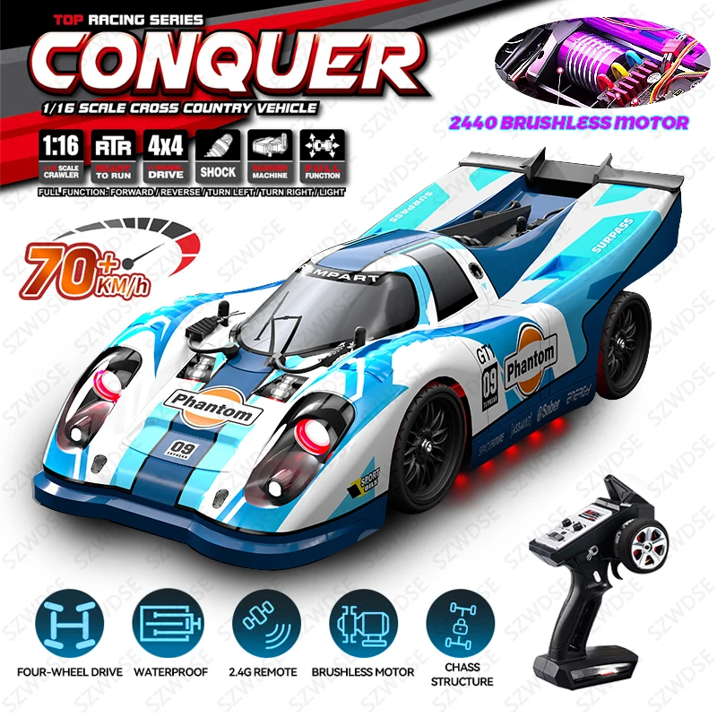 1:16 RC Car 2.4G Drift Racing 4WD 70km/h High Speed Brushless Remote Control Vehicle Competitive Supercar Off Road Racing Toys